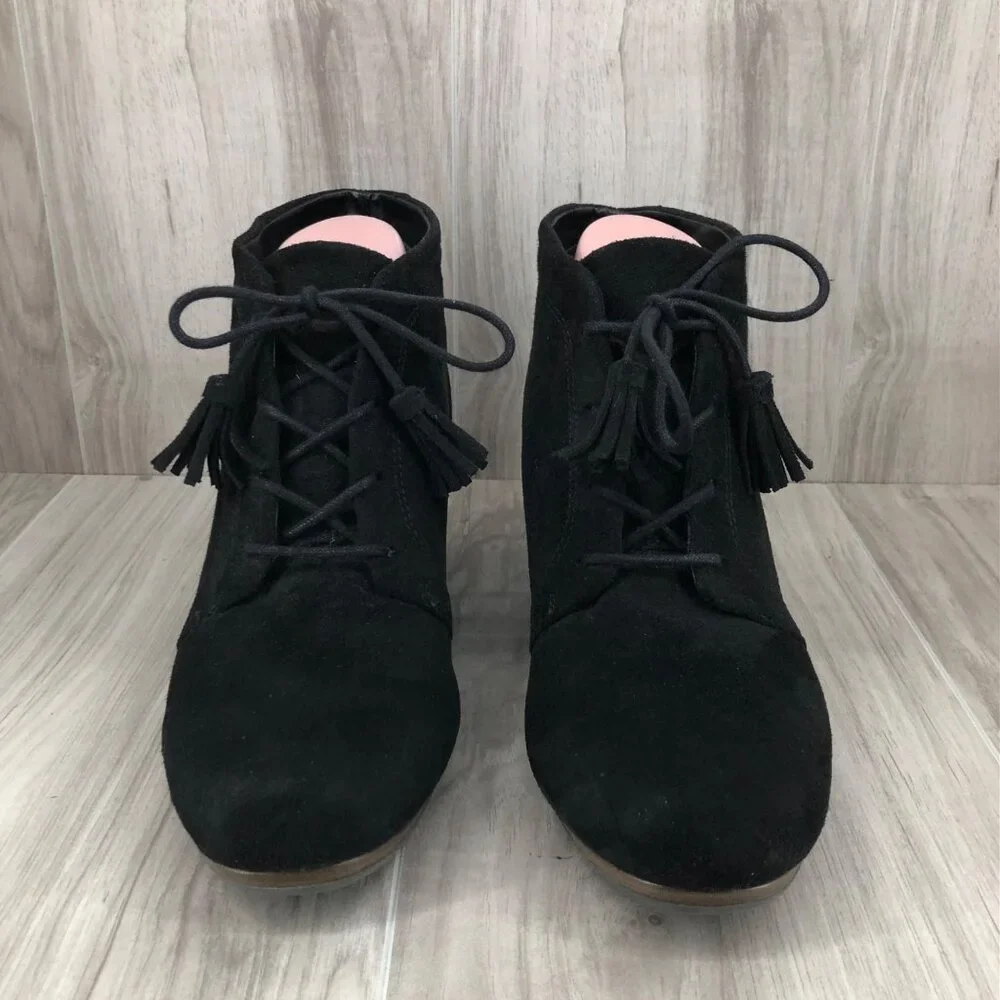 Dr Scholls Wedge Ankle Boots Womens 10M Kennedy Black Lace Up Booties